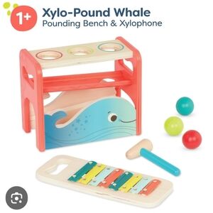 New Wooden Whale Pounding Bench & Xylophone Musical Toy with Mallet & Balls